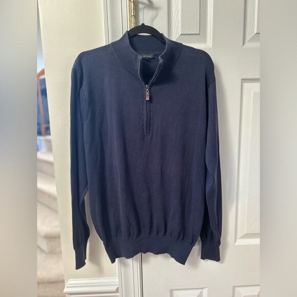 Turtleson Navy Pima Cotton Quarter Zip Sweater - Picture 1 of 6